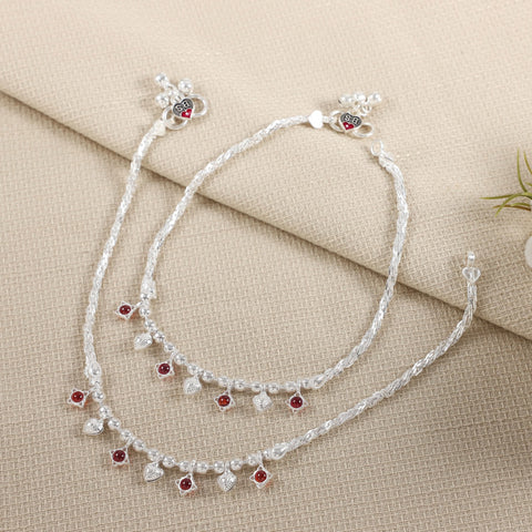 Aanya Heart Charm Silver Anklets