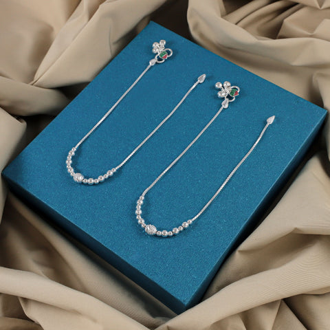 Muskaan Classic Pearl Shine Silver Anklets