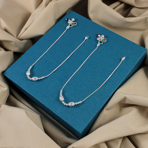 Charvi Graceful Beaded Silver Anklets