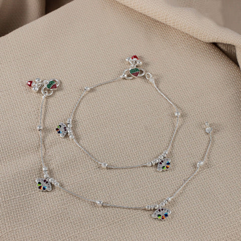 Vrinda Multicolour Bead Delight Silver Anklets