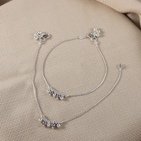 Yashvi Elegant Dangling Pearls Silver Anklets