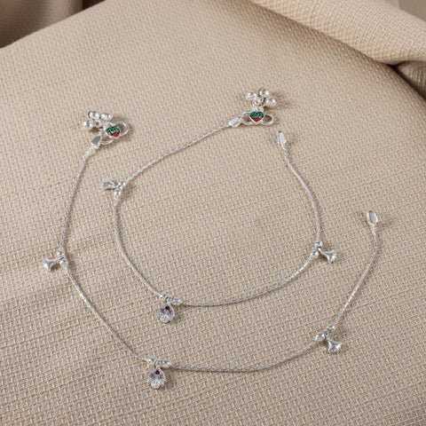 Uma Bell Charm Silver Anklets