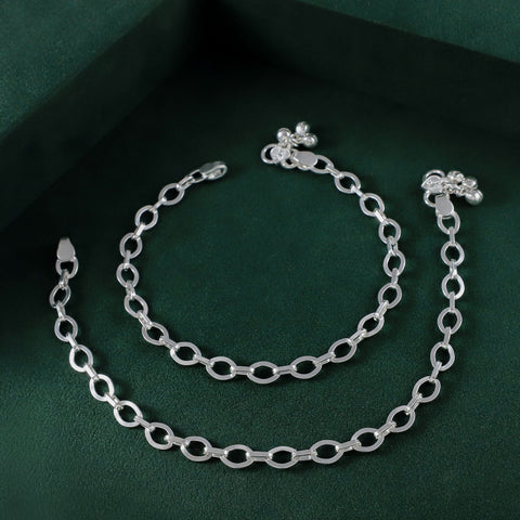 Rupa Classic Oval Chain Silver Anklets