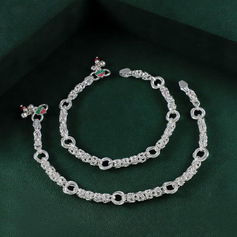 Majestic Weave Pattern Silver Anklets