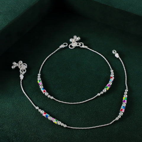 Vanya Colour Bead Elegance Silver Anklets