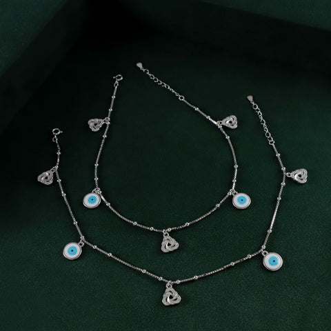 Ishika Evil Eye Charm Silver Anklets