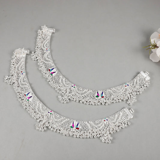 Neha Peacock Design Silver Payal