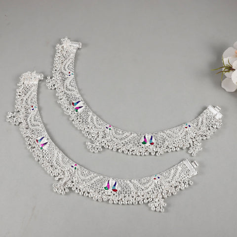 Neha Peacock Design Silver Payal