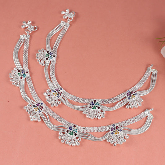 Kashvi Multi-Color Silver Anklets
