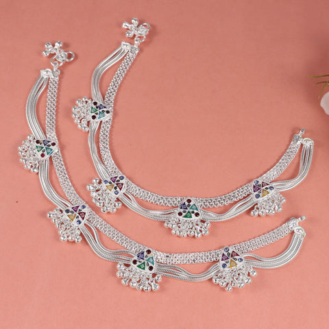 Kashvi Multi-Color Silver Anklets