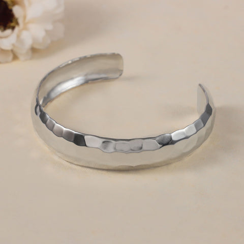 Shiny Hammered Silver Cuff Bracelet