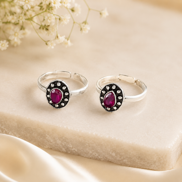 Ethnic Red Stone Silver Toe Rings