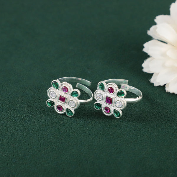 Meera Colorful Cluster Silver Toe Rings