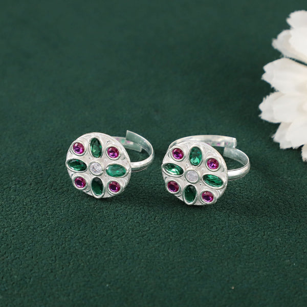 Mishita Crystal Bloom Silver Toe Rings