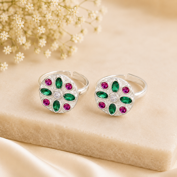 Mishita Crystal Bloom Silver Toe Rings