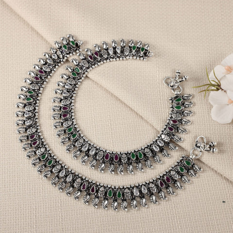 Kajal Leafy Meena Silver Payal
