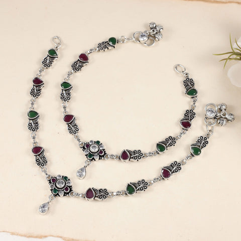 Komal Antique Festive Design Silver Anklets