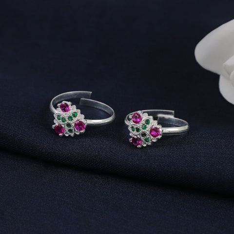 Amaya Pink Flower Silver Toe Rings