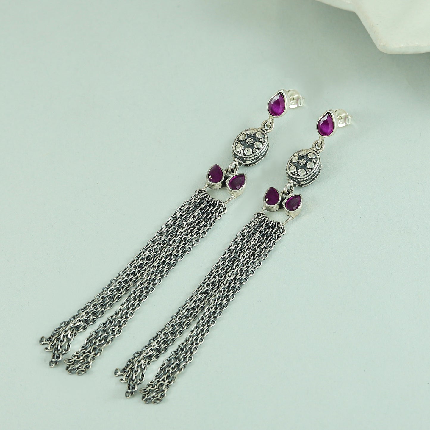 Avni Pink Silver Chain Earrings