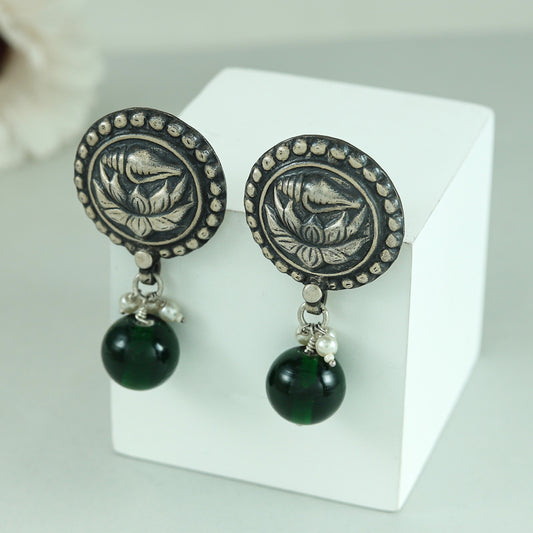 Vanisha Green Tribal Silver Earrings