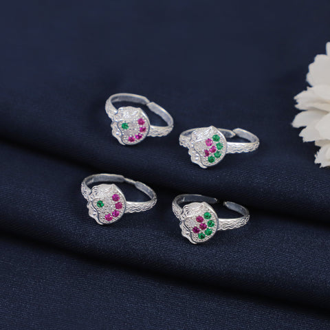 Vedika Colorful Petal Silver Toe Rings