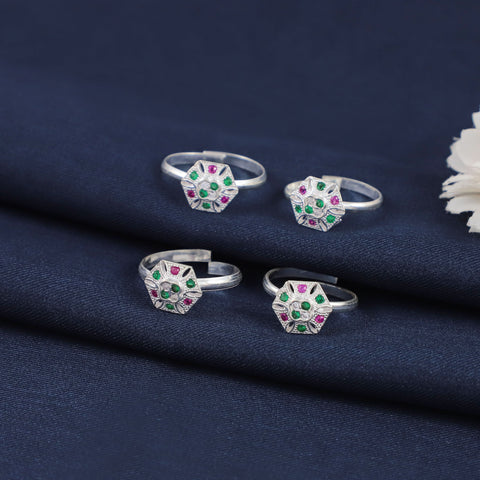 Nitya Multi Stone Silver Toe Rings
