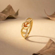 Ambera Leaf And Stones Gold Ring