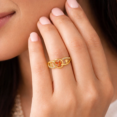 Ambera Leaf And Stones Gold Ring