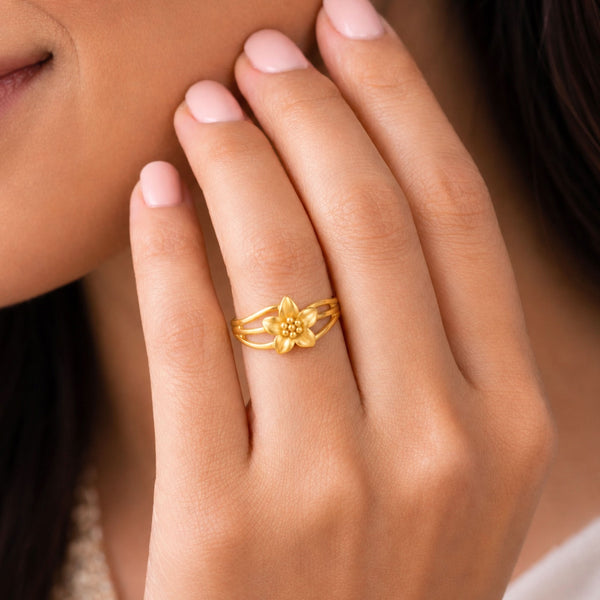 Anjali Five Petal Floral Gold Ring