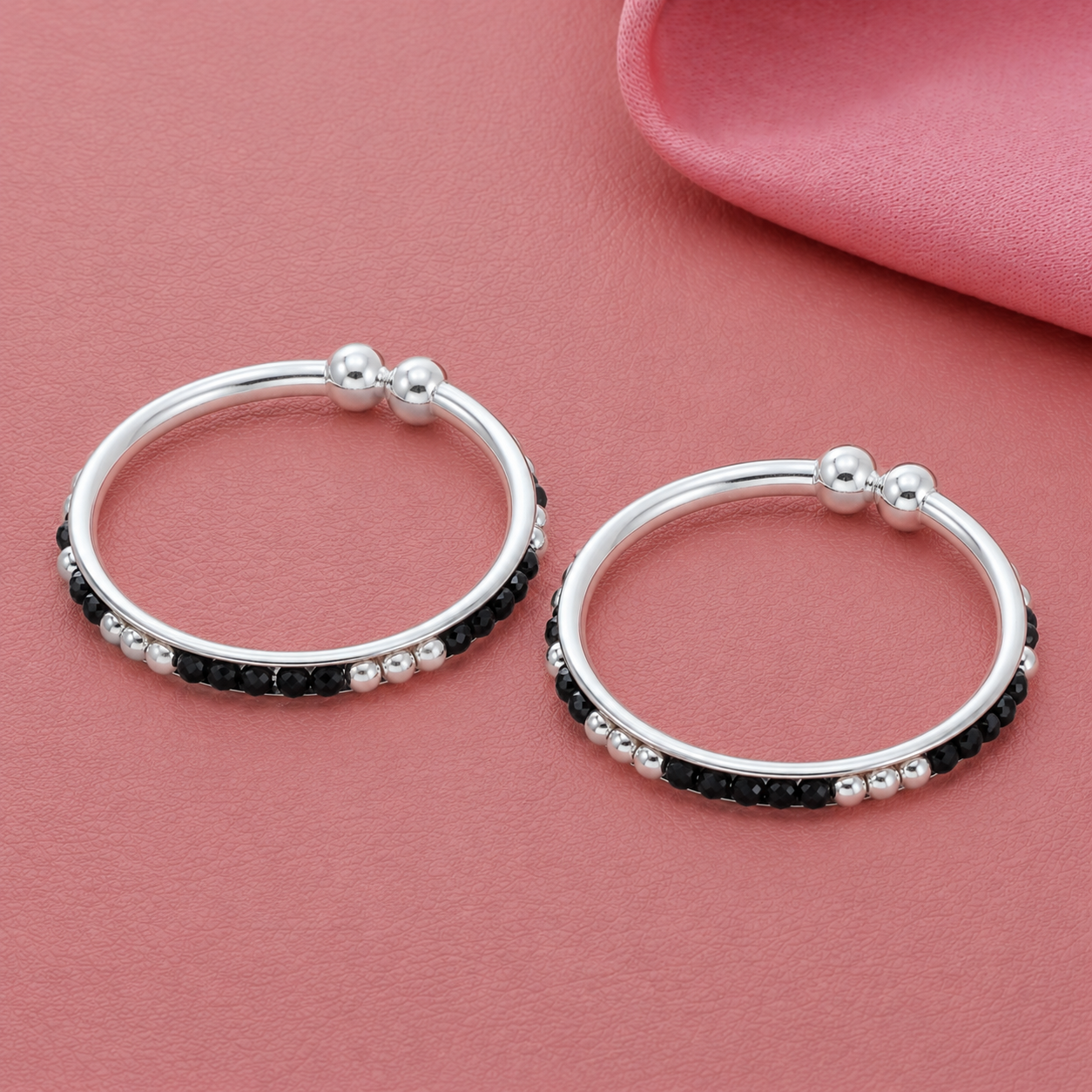 Shimmer Bead Silver Baby Nazariya Bangles