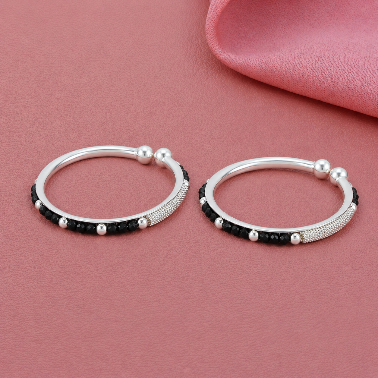 Charming Bead Silver Baby Bangles Nazariya