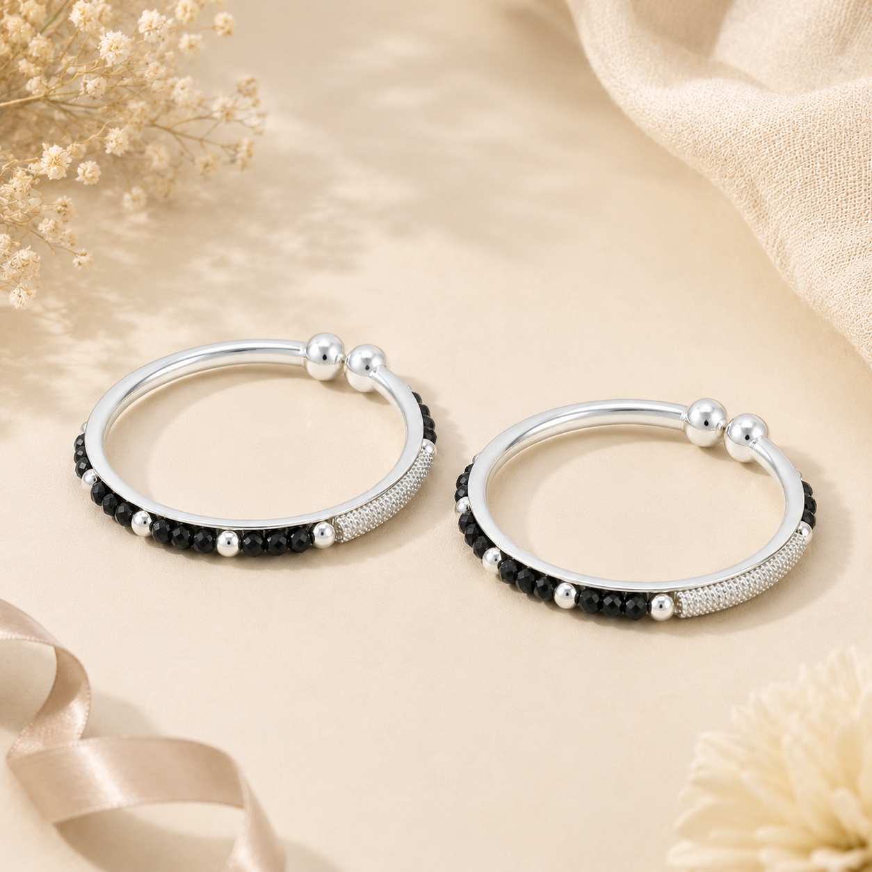 Charming Bead Silver Baby Bangles Nazariya