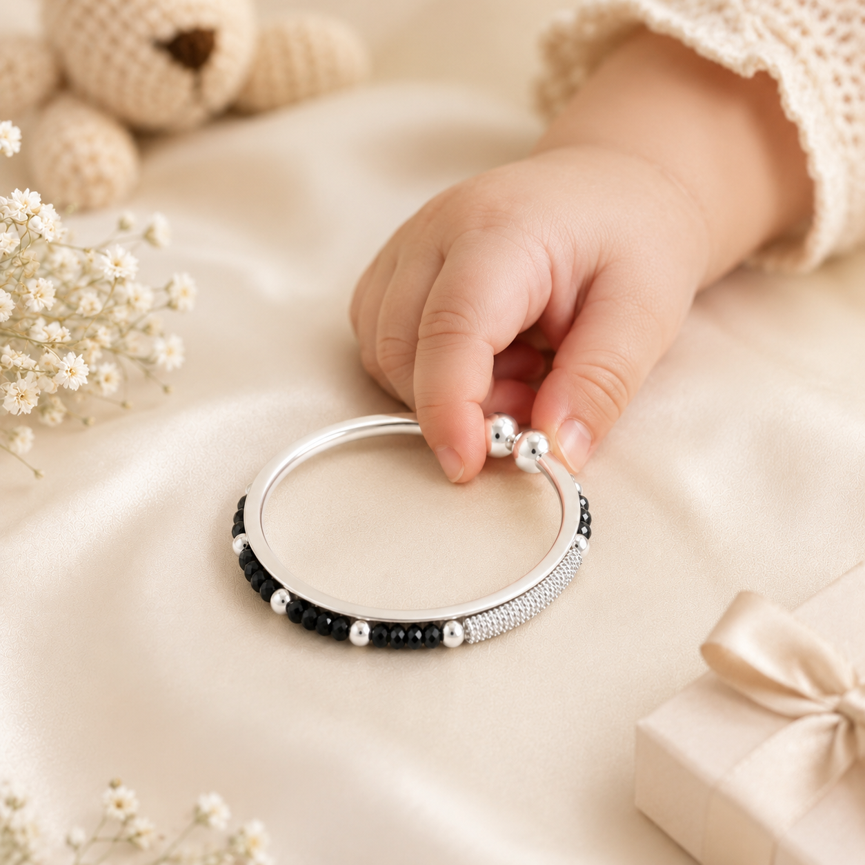 Charming Bead Silver Baby Bangles Nazariya