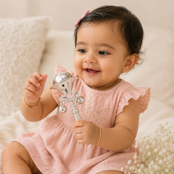 Tiny Chimes Silver Baby Rattle