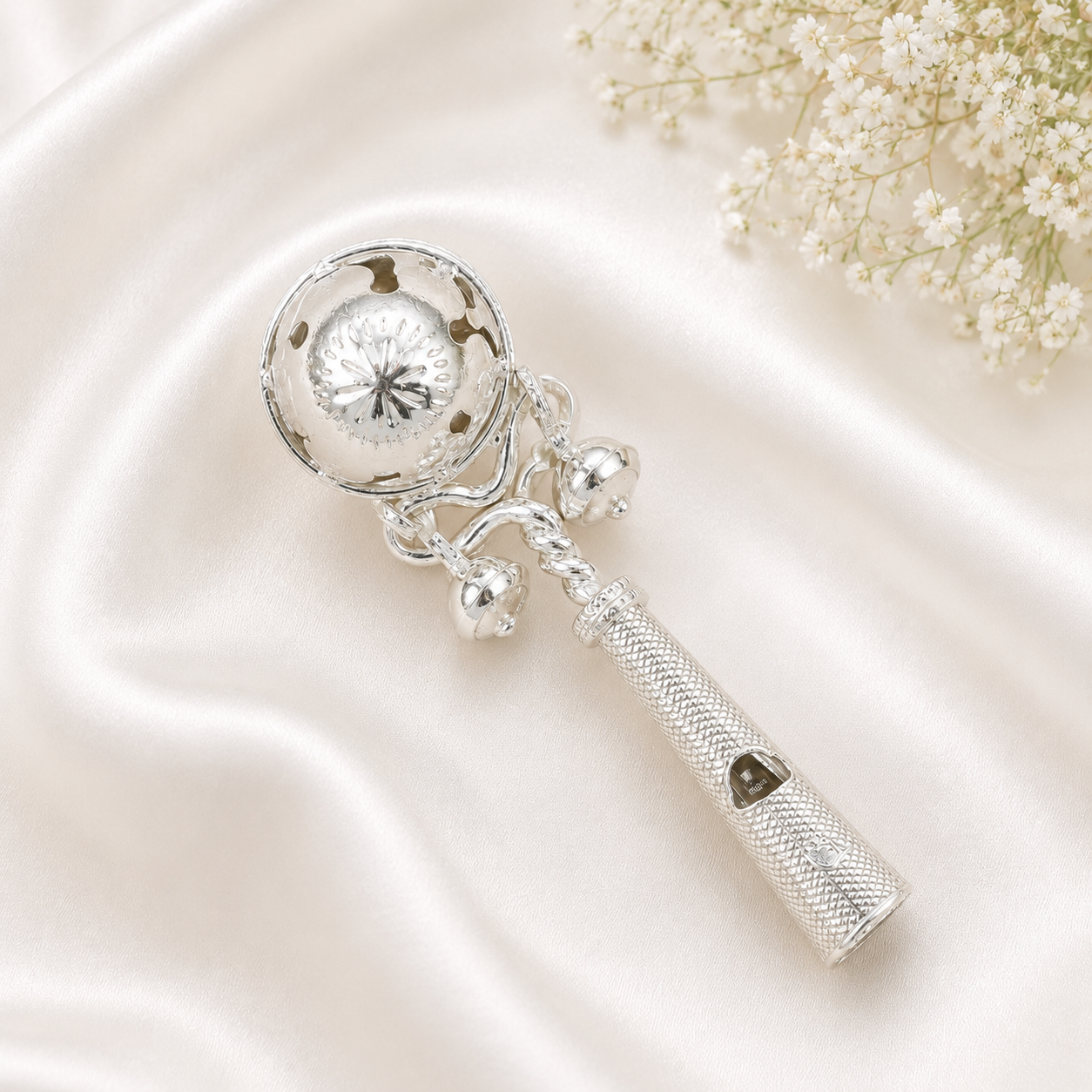Sweet Melody Silver Baby Rattle