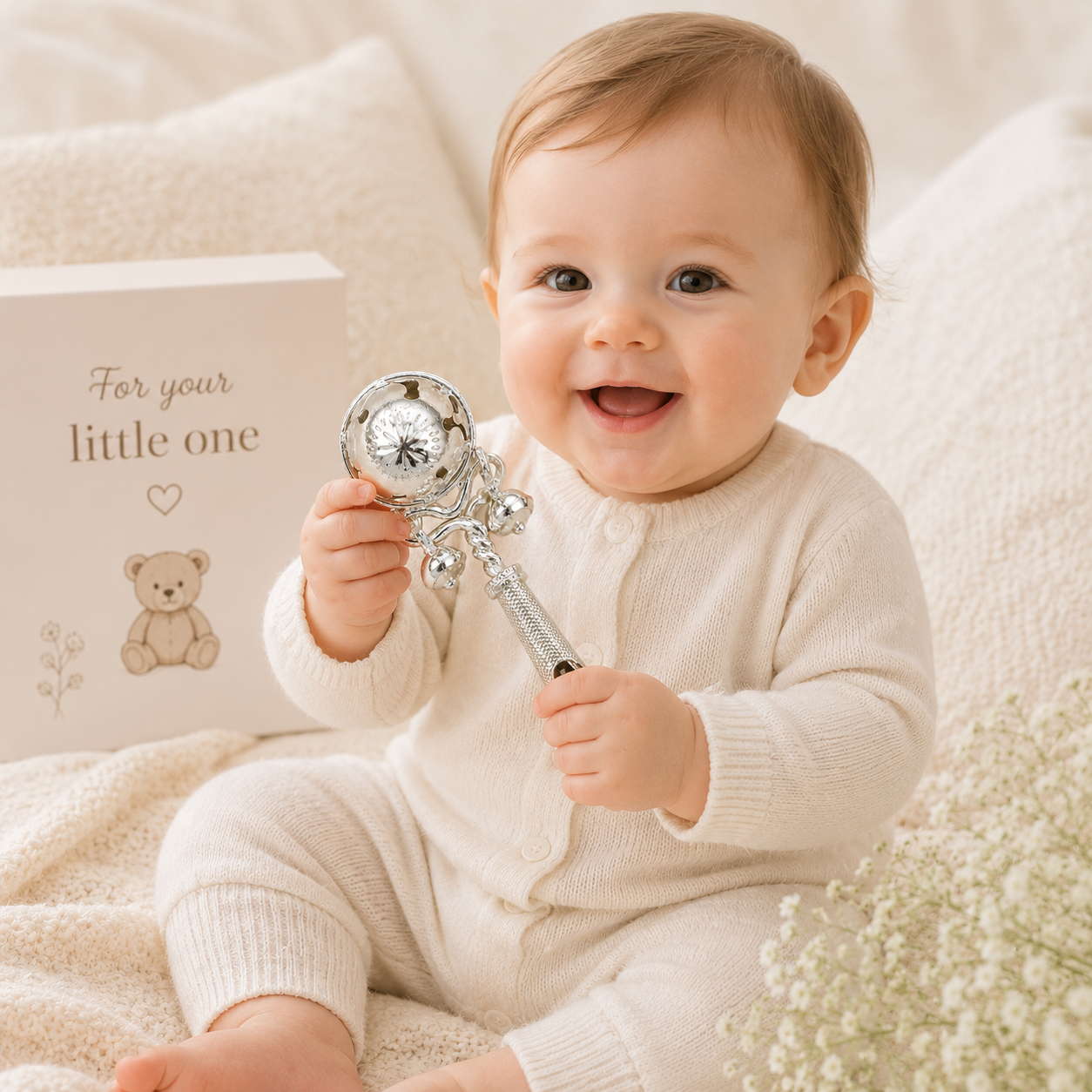 Sweet Melody Silver Baby Rattle