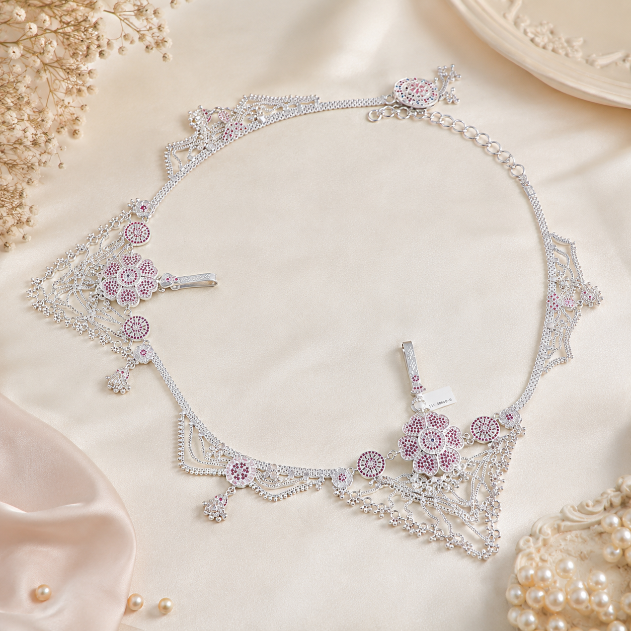 Ruhani Floral Silver Waist Chain
