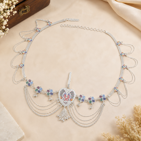 Mayurika Peacock Silver Waist Chain