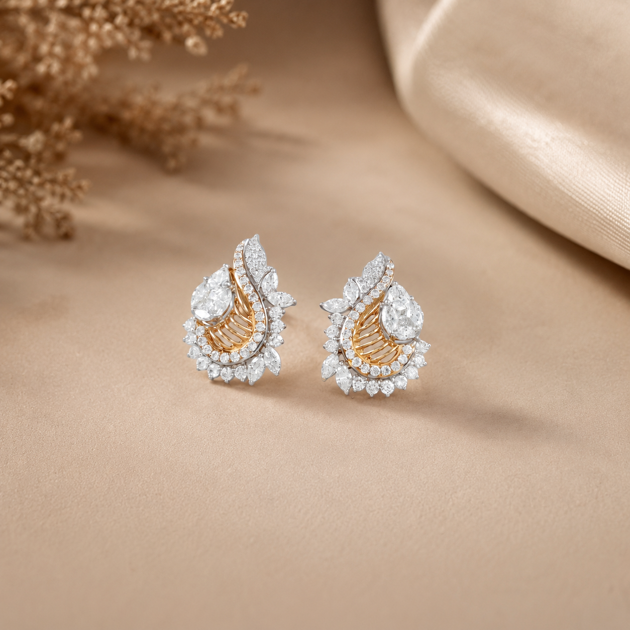 Aarinya Feather Diamond Studs