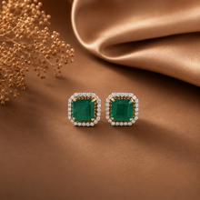 Zarina Emerald Halo Diamond Studs