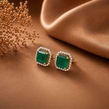 Zarina Emerald Halo Diamond Studs