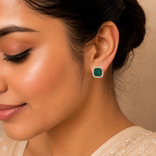 Zarina Emerald Halo Diamond Studs