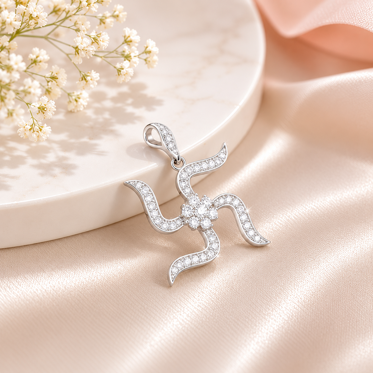 Auspicious Swastik Charm Diamond Pendant