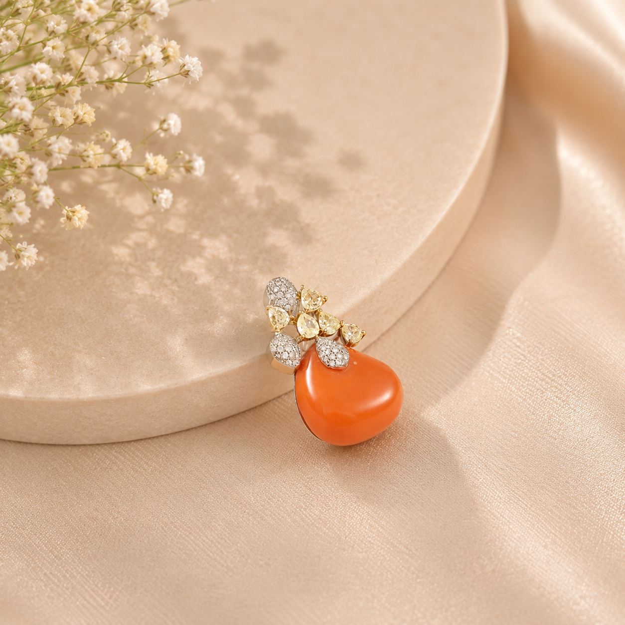 Golden Petal Coral Diamond Pendant