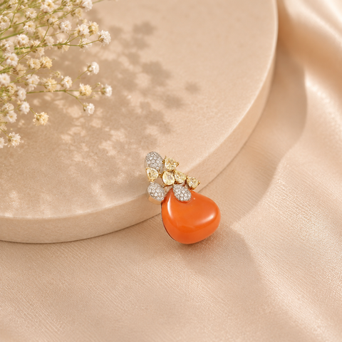 Golden Petal Coral Diamond Pendant
