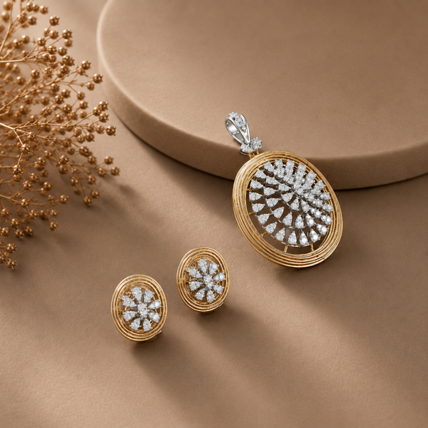 Oval Floral Diamond Pendant Set