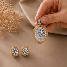 Oval Floral Diamond Pendant Set