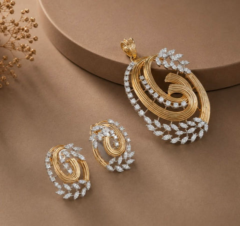 Spiral Leaf Diamond Pendant Set
