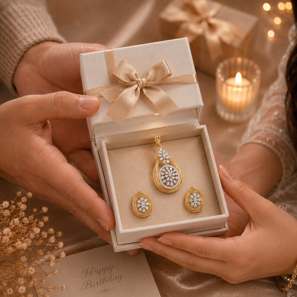 Teardrop Floral Diamond Pendant Set