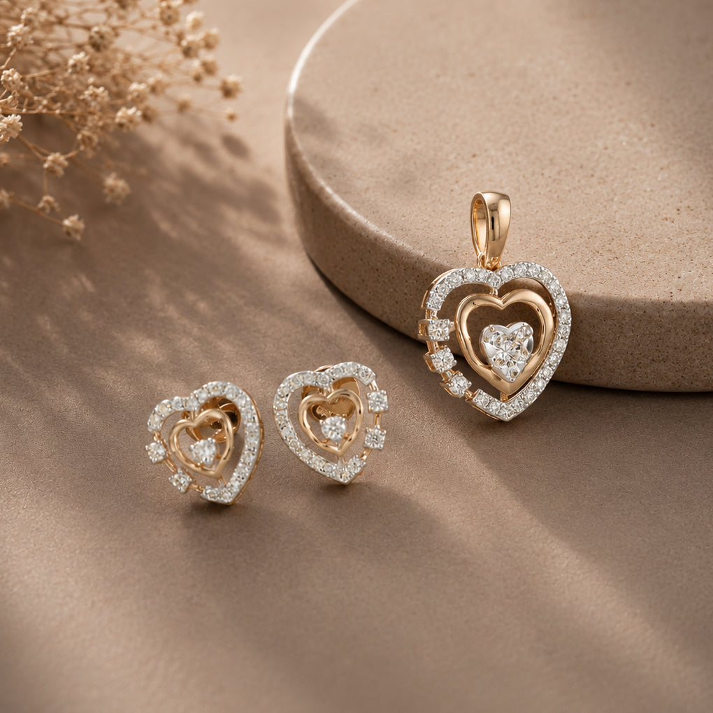 Twin Love Sparkle Diamond Pendant Set